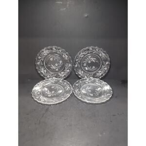 Fostoria Heather Etched Salad‎ Plates Set, Clear 7" Plates, 5-Piece Set, Floral